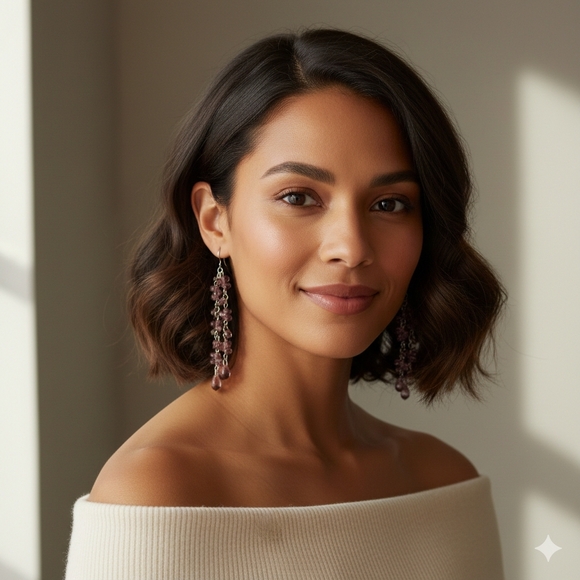 Earrings 3" NEW Drop Dangle Purple Teardrop Silver Rhodium Plated Vintage USA - Picture 4 of 10